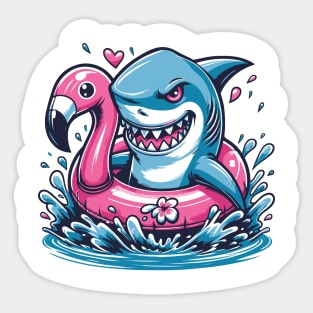 Shark & Flamingo Pool Party Summer Fun Beach Humor Sticker